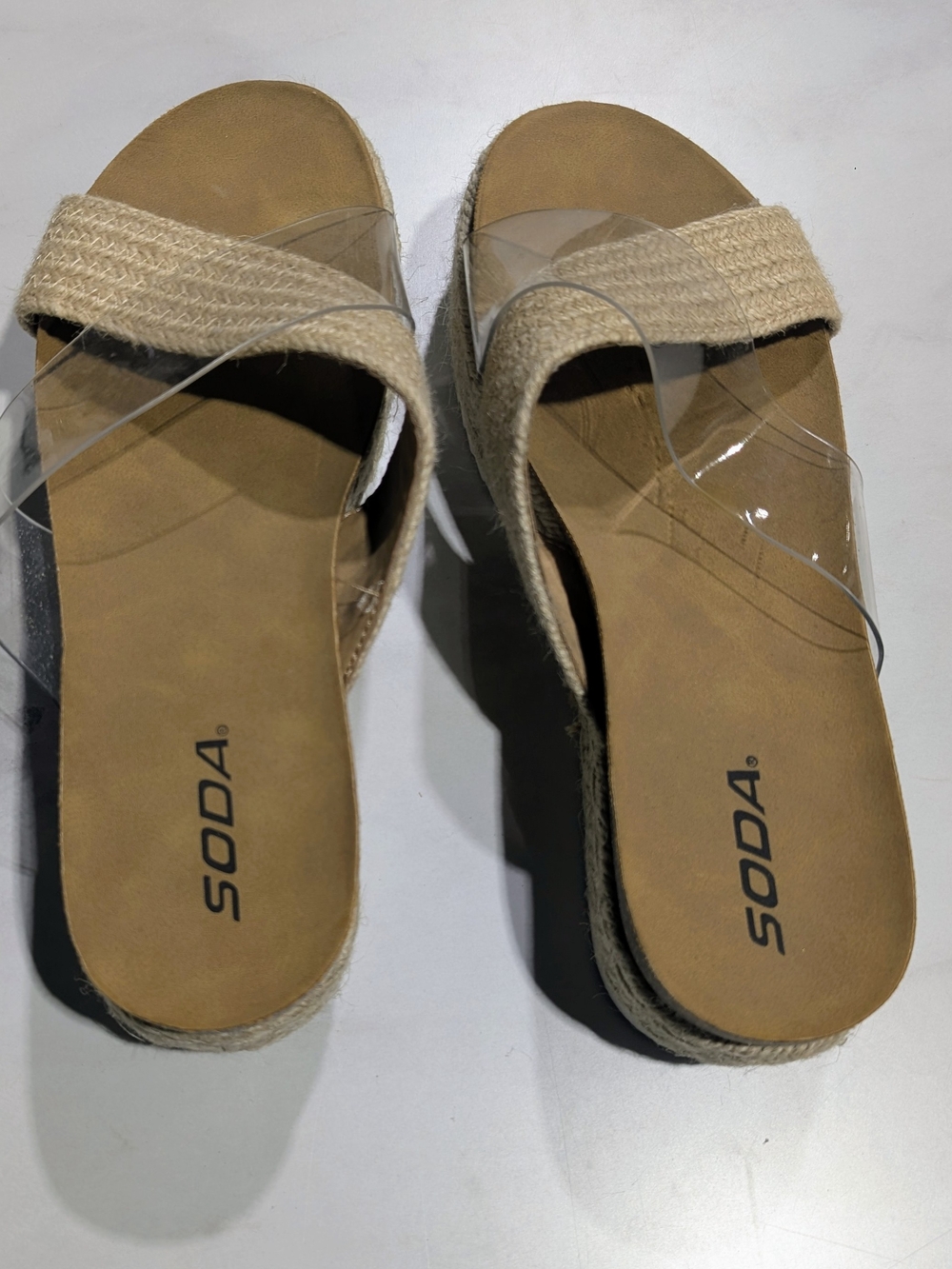 Soda Beige Espadrille Slide Mules with Clear Strap